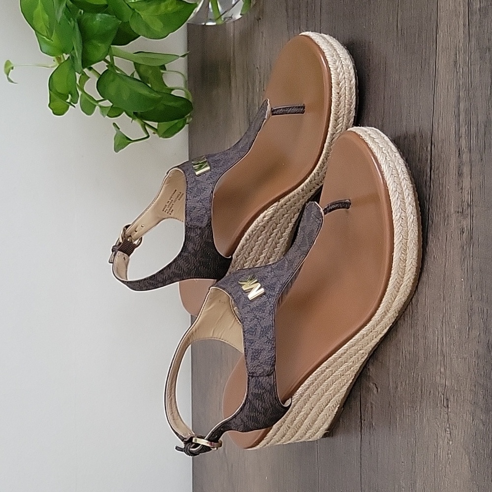 Michael Kors MK Laney T Strap Thong Espadrille Wedge Sandals 8.5 - Picture 3 of 13